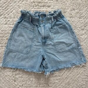 Zara Denim Shorts Womens Paperbag Light Wash High Rise Blue Jean Shorts